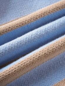 ROMWE MEN Prep Men's Jacquard Letter Embroidery Striped Loose Casual Sweater - Blue - View 6