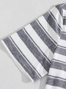 SHEIN 2 pièces/Set Top à manches courtes rayé et short ample décontracté pour garçons adolescents, pyjamas/tenue de détente d'été, confortable, pratique, polyvalent, tissu doux