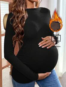 SHEIN 孕妇休闲日常柔软T恤 - 黑色 - 查看 6