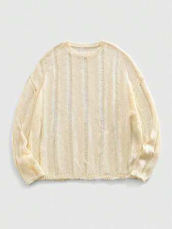 Street Life Herren leicht farbige, elastische, transparente Strick-Top mit Cut-Out-Muster