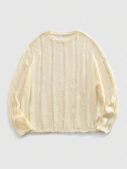 Street Life Men's Light-Color Elastic Sheer Hollow-Out Knit Top