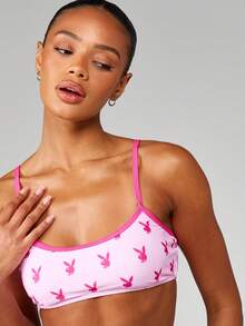 Missguided x Playboy Bunny Print Bikini Set With Adjustable Spaghetti Straps Triangle Top And High Rise Bottom Summer Swimwear - Multicolor - View 4