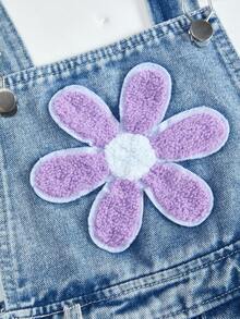 SHEIN ChillGRL Oversized Casual Denim Bib Overall With 3D Floral Design, Suitable For Daily Commute, Leisure, Vacation, Gathering With Friends