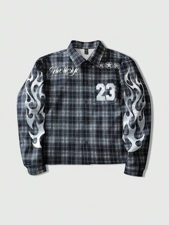 Street Life Herren Langarm Karosakko mit Nummern- und Flammen-Muster, Herbst/Winter