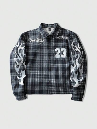 Street Life Herren Langarm Karosakko mit Nummern- und Flammen-Muster, Herbst/Winter