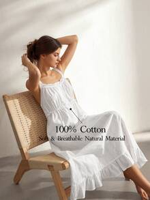 Ocili Women's Solid Color Contrast Lace Single-Breasted Nightgown - White - View 1