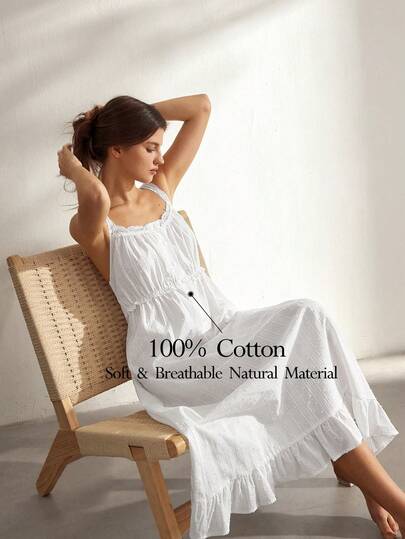 Ocili Women's Solid Color Contrast Lace Single-Breasted Nightgown