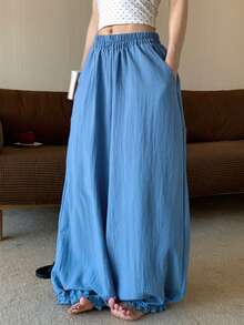 DAZY Women's Loose Lantern Pants Homewear Bottom - Blue - View 4