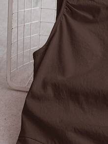 Franclia Petite Váy xẻ cao hở lưng nhún eo màu nâu - màu nâu - Xem 4