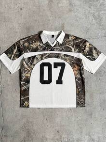 AXEPEAK Men's Casual Commuting Polo Shirt With Numeric & Branch Print, Short Sleeve - White - View 1