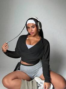 Velisys 女士轻薄透气纹理V领长袖罩衫，下摆系带可调节，休闲运动瑜伽上衣，大码尺码 - 彩色 - 查看 6