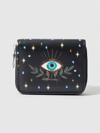 Goth 1 Stück Blatt Stern Augen Design minimalistischer Stil Reißverschluss Münzbörse, geeignet für Frauen