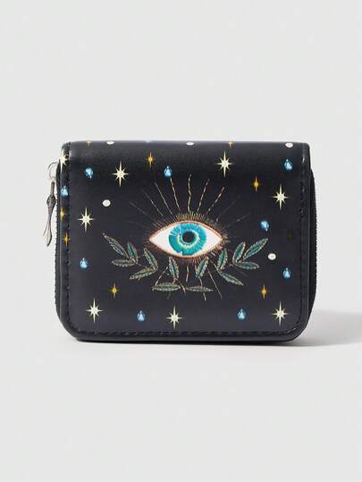 Goth 1 pezzo Portafoglio con cerniera stile minimalista con design a foglia e stella per gli occhi, adatto per le donne