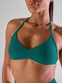 Musera Sport Solid Ruched Bust Open Back Halter Sports Bra, Active Comfy Workout Gym Running Run Club,Padel, Tennis, Pickleball Gym Fitness - Teal Blue - View 6