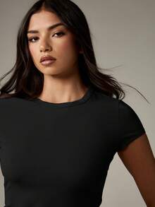 MISSGUIDED 女士短袖圆领T恤 基本款修身上衣 夏季休闲日常必备舒适单品 - 黑色 - 查看 4