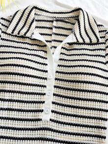 Soleia Bộ đồ liền thân sọc cho nữ, thường ngày khi đi nghỉ, hẹn hò, đi biển - Đen và trắng - Xem 5