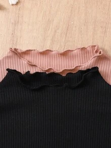 SHEIN 少女最优惠买一送一 2件套 休闲百搭基础款波浪边立领长袖纯色上衣 2件套，秋冬季，适合休闲日常穿着、上学、学院风、返校季、派对等场合。 - 粉色 - 查看 4