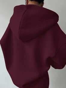 SHEIN EZwear Áo sweatshirt nữ dáng rộng, màu tím đỏ, tay dài, có túi, thích hợp cho mùa thu/đông. - Màu đỏ tím - Xem 4