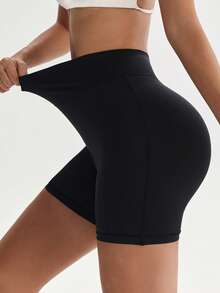 Slayform Women's Solid Color High Waist Skinny Casual Outdoor Sports Shorts - Black - View 5