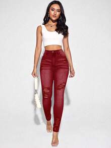 Selenza Quần Jeans Denim Cạp Cao Có Túi, Kiểu Dáng Ôm, Thường Ngày, Đa Năng Cho Nữ - Đỏ - Xem 7