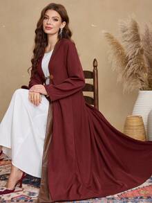 Al Najma Women's Retro Color Block Loose Long Abaya Robe, Suitable For Daily Commute - Redwood - View 7