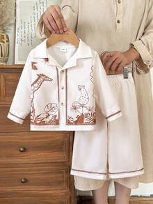 Vintaside Kids 男婴经典纯色米色两件套：翻领长袖开衫外套，尽显绅士风范，搭配米色长裤，打造简约优雅造型。纯色设计，无任何图案，更添精致格调。适合外出、日常穿着、派对聚会等场合，尽显绅士风度，居家休闲穿着也舒适自在。 - 杏色 - 查看 7