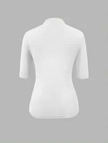 INAWLY Camiseta de mujer de unicolor, cuello alto, casual y versátil de manga corta - Multicolor - Ver 4