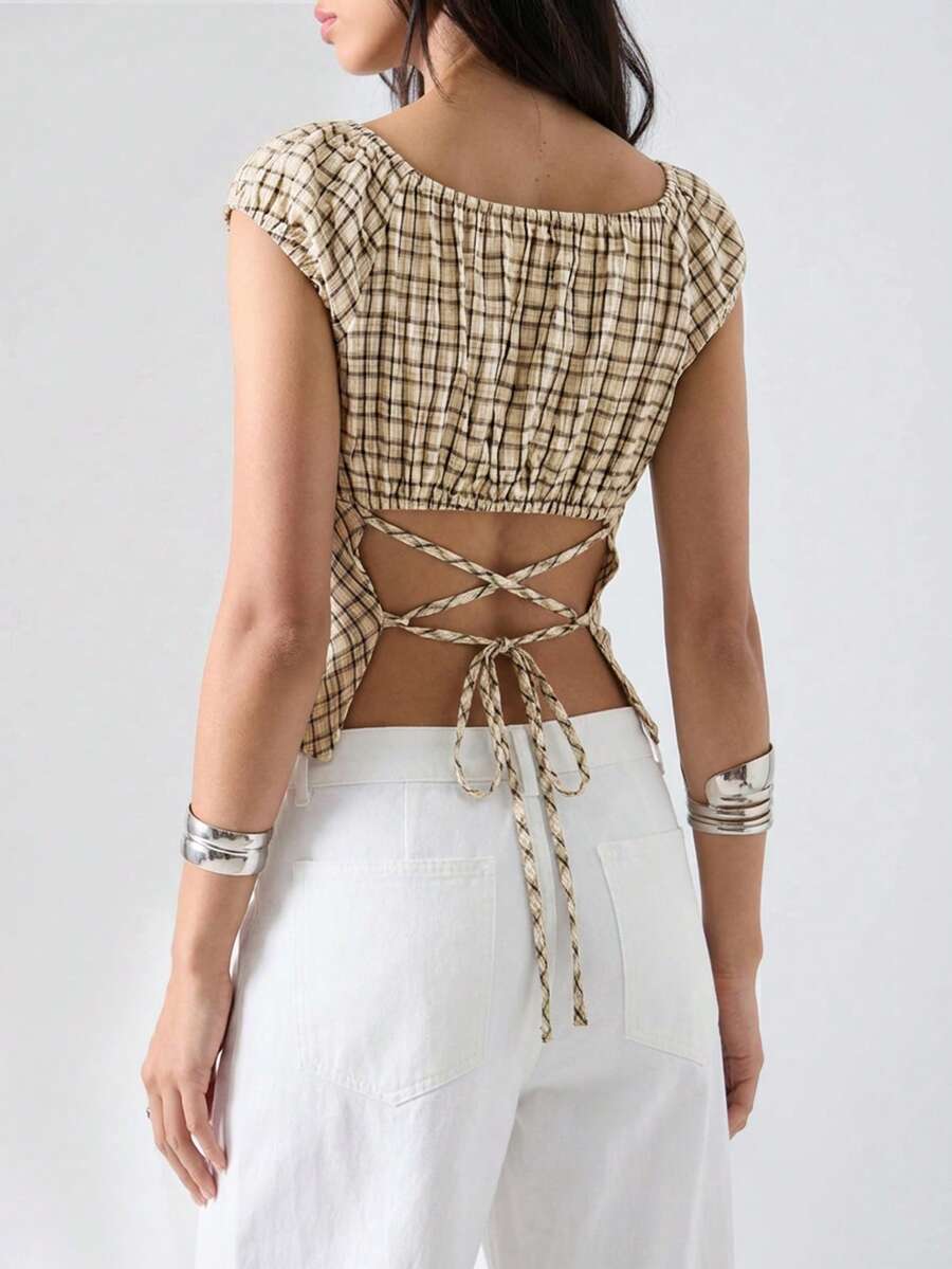 LYSMO 女士简约时尚休闲日常衬衫 - 卡其色 - 查看 1