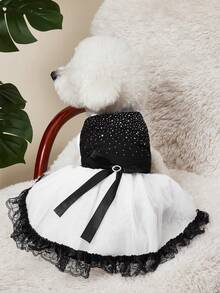 PETSIN 1件可愛的黑白鑽石寵物裙,適用於婚禮、攝影、外出等場合 - 黑色 - 查看 1