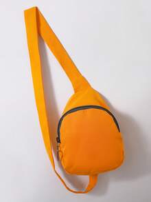 SHEIN Streecool Kids 3 件套大童男童可爱熊印花 T 恤、工装口袋短裤和斜挎包，春夏 - 橘色 - 查看 3