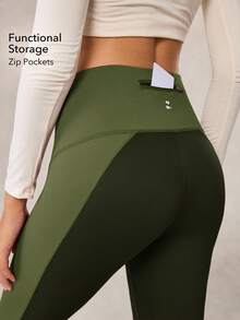 OutZeal Damskie legginsy sportowe do ćwiczeń na siłownię, odprowadzające wilgoć, modelujące brzuch, z wysokim stanem i kolorowym wzorem, z kieszenią - Wielokolorowe - Zobacz 3