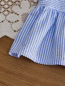 SHEIN Baby Girl Striped Ruffle Hem Camisole And Elastic Waist Wide Leg Pants Fashion Holiday Outfit - Blue - View 4