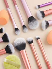 12pcs Multi-Functional Super Soft Makeup Brush Set + Slant & Drop-Shaped Beauty Sponge + 1pc Round/Drop-Shaped Powder Puff For Quick Makeup Application, Beauty Tools - Multicolor - View 7