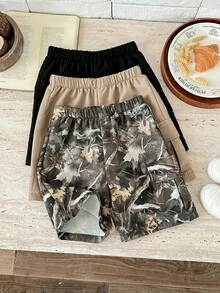 3pcs Young Boy Woven Solid & Ditsy Floral Casual Pants Set - Multicolor - View 7