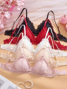 SHEIN 5件套法式浪漫蕾丝内衣套装 - 彩色 - 查看 1