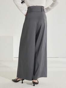 Heiryn 女士金属扣休闲阔腿裤 - 灰色 - 查看 6