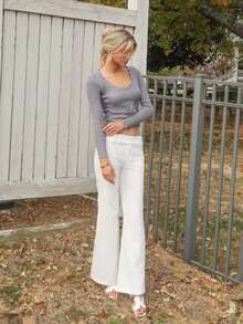 Women's Solid Color Waist Tie Hollow Out Long Sleeve Sweater,Cute Top,Tops For Going Out,Casual Tops Women,Business Casual Woman,Classy Outfits For Women,Old Money Style Women,Fall Outfits For Women