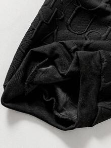 Young Boy Black Letter Textured Fleece & White Woven Fabric Splice,2 In 1 Sweatshirt,Korean Fashion,Autumn,Career Day,Back-To-School,Leather Patch - Black - View 4