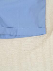 两件套幼儿男童可爱优雅绅士套装：白色短袖衬衫，娃娃领，配领结、蕾丝拼接和纽扣后背设计，搭配蓝色休闲弹力腰短裤，适合生日派对、宴会、洗礼、周岁生日、庆典、婚礼以及夏季日常休闲穿着。 - 彩色 - 查看 8