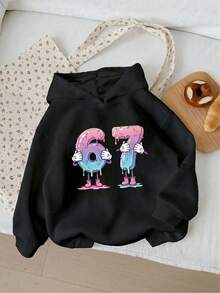 SHEIN Tween Girl Fleece Sweatshirt - Black - Apricot - View 1