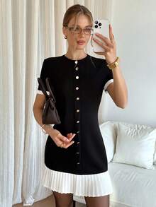 Siren Gaze 女士黑色褶皱优雅迷你连衣裙，适合正式场合、婚礼、通勤等，尽显优雅气质。 - 黑與白 - 查看 4