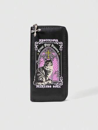 Grunge Punk Handgehaltene lange Geldbörse, multifunktionale Handtasche, schwarze Jackenwallet