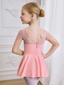 SHEIN Young Girl Pink Dance Skirt With Lace Trim, Highly Elastic, Skin-Friendly And Breathable, Suitable For Everyday Wear, Ballet Training, And Dance Practice. - Pink - View 3