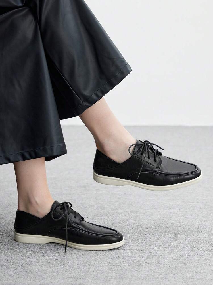 CUCCOO BIZCHIC Solid Color Lace-Up Casual Comfortable Versatile Flat Shoes, Suitable For Walking, Travel And Vacation For Christmas