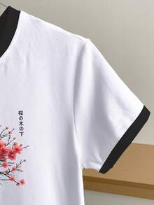 Resyla Áo thun cổ tròn tay ngắn họa tiết cây khối màu đơn giản, năng động dành cho nữ - trắng - Xem 4