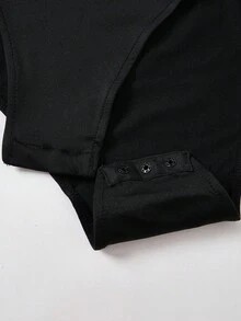 SHEIN 青少年黑色长袖连体衣上装搭配红色格子高腰喇叭裙，休闲舒适修身圣诞套装 - 彩色 - 查看 4