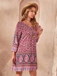 EMERY ROSE Floral Print V Neck Dress - Multicolor - View 5