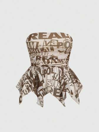 Fairycore Top de tirantes asimétrico con estampado gráfico de letras sexy y holgado para mujeres