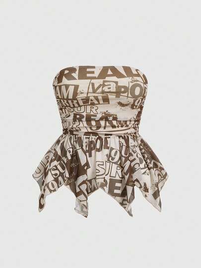 Fairycore Top de tirantes asimétrico con estampado gráfico de letras sexy y holgado para mujeres