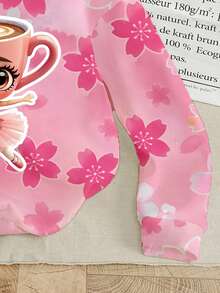 女童休闲时尚创意卡通杯和芭蕾女孩爱心图案印花连帽卫衣，百搭秋冬 - 彩色 - 查看 5